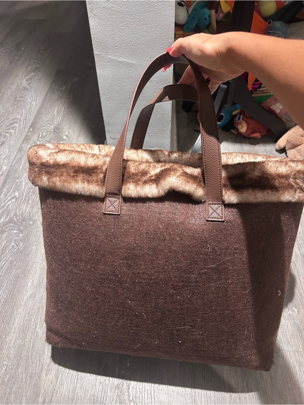 Barnes & Noble Brown Faux Fur Trim Tote